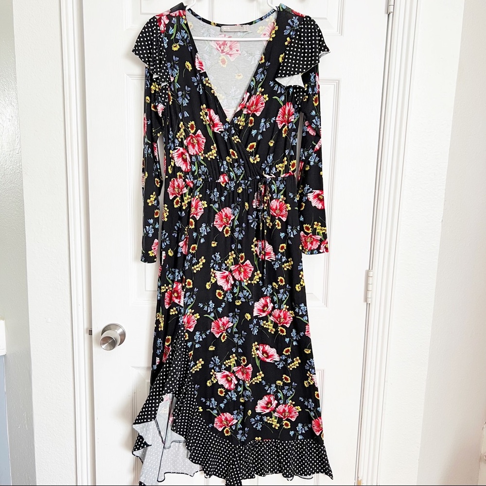 ASOS | Long Sleeve Floral Ruffle Midi Dress